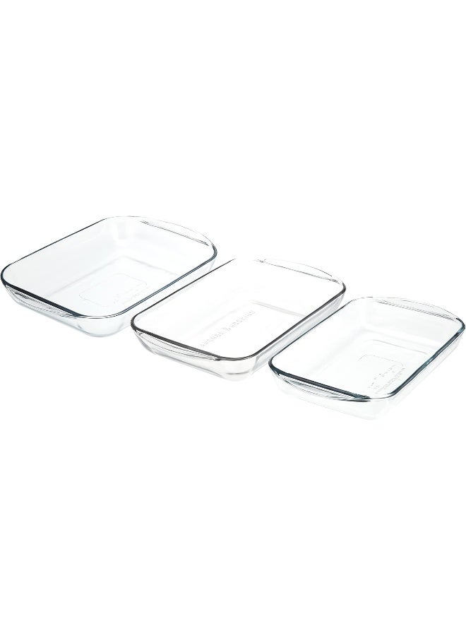 Anchor Hocking Set of 3 Baking Dishes made of Tempered Glass 1.8L, 2.8 L, 3.7L Heat Proof, Oven Proof, BPA Free - Image 1